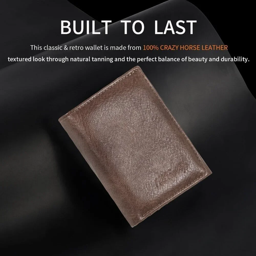 Men's Coffee Wallet Card Classic Leather Design Durable Multiple Front Pocket